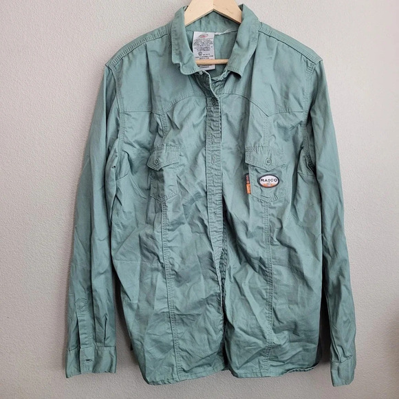Rasco Button-Up Top 3XL Sage Green Cotton Flame Resistant Collared FR - Picture 1 of 7